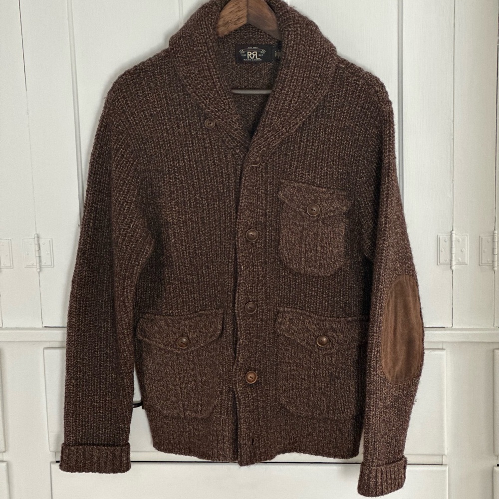 Ralph Lauren Double RL Men's Brown Shawl Collar cardigan jacket